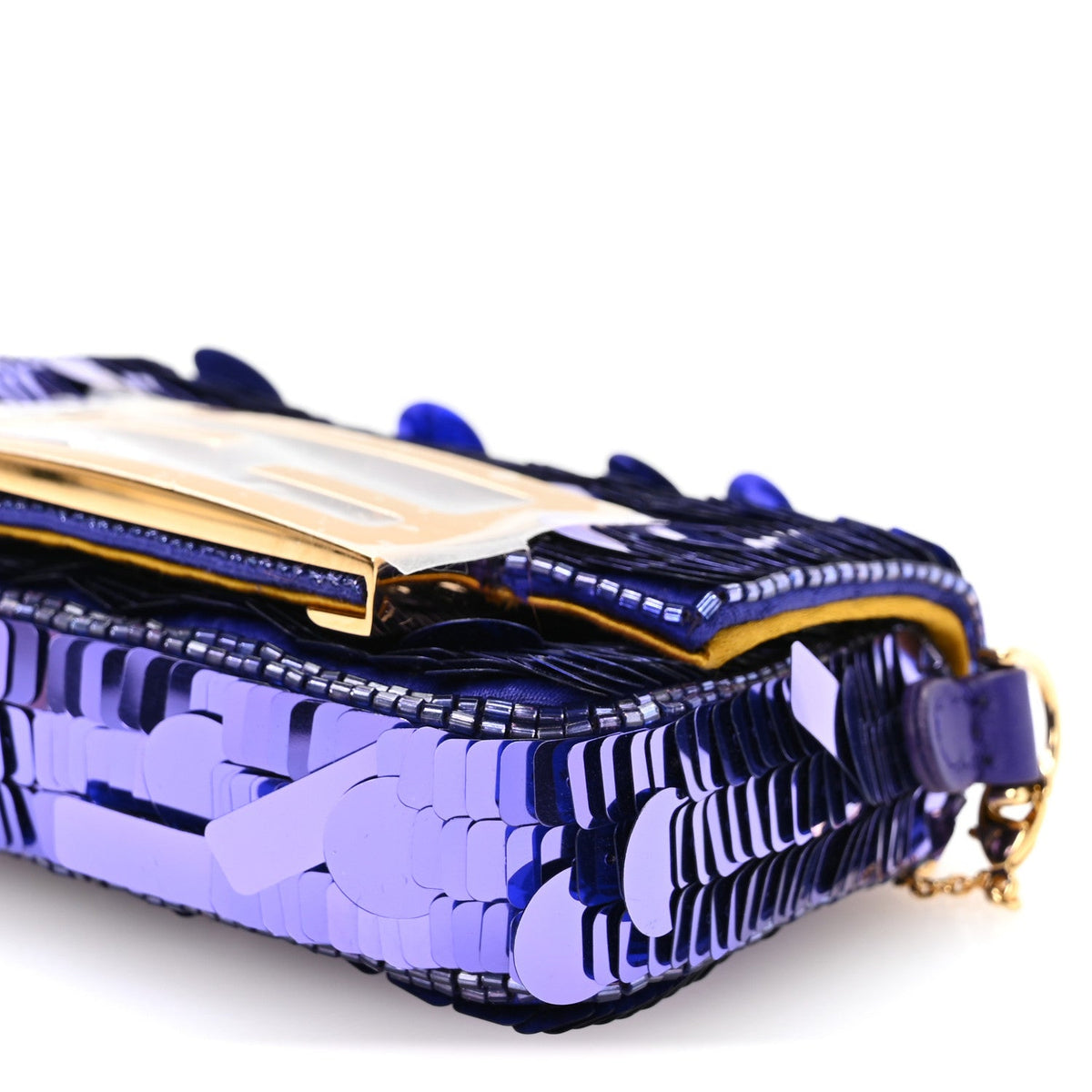Sequin Paillettes Shiny Nappa Sex and the City Nano Maxi Buckle Baguette Charm Viola Purple