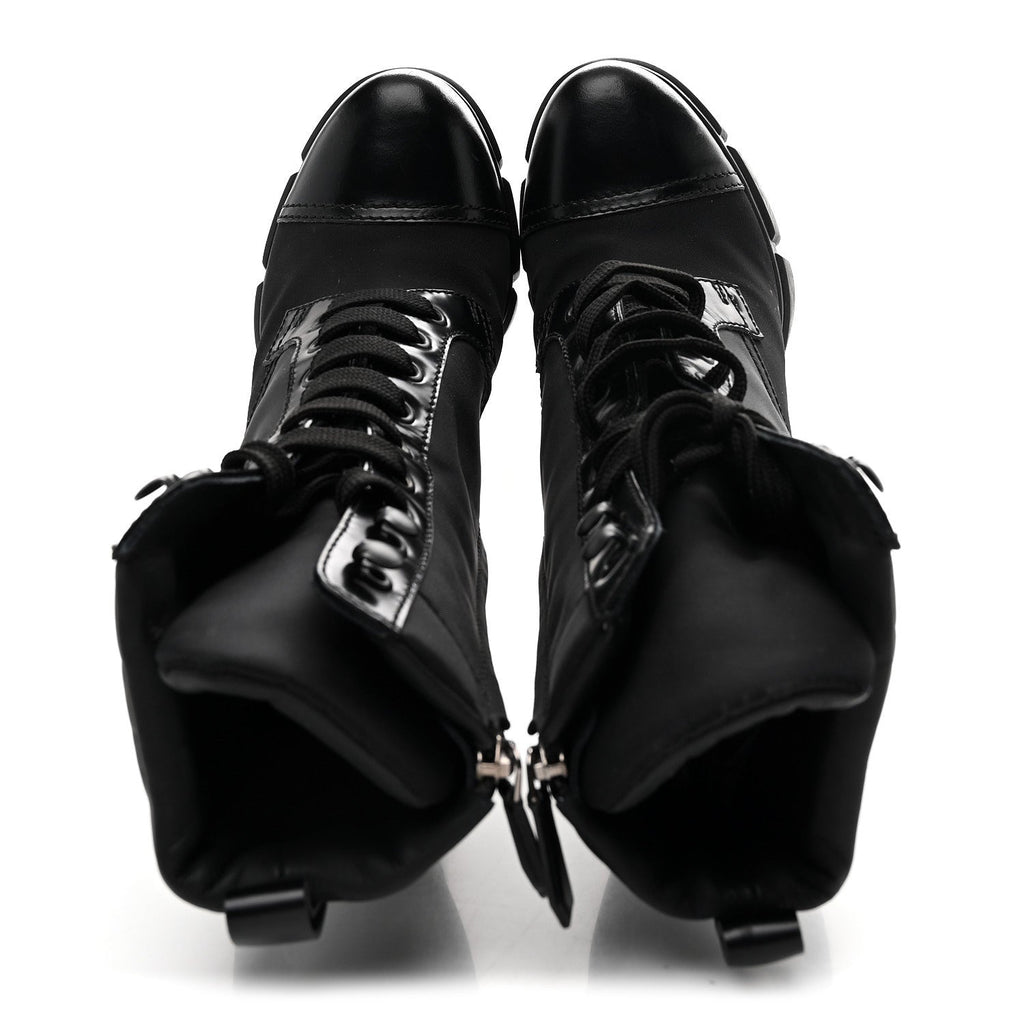 Vitello Montana Re-Nylon Metal Triangle Logo 110mm Ankle Boots 36.5 Black