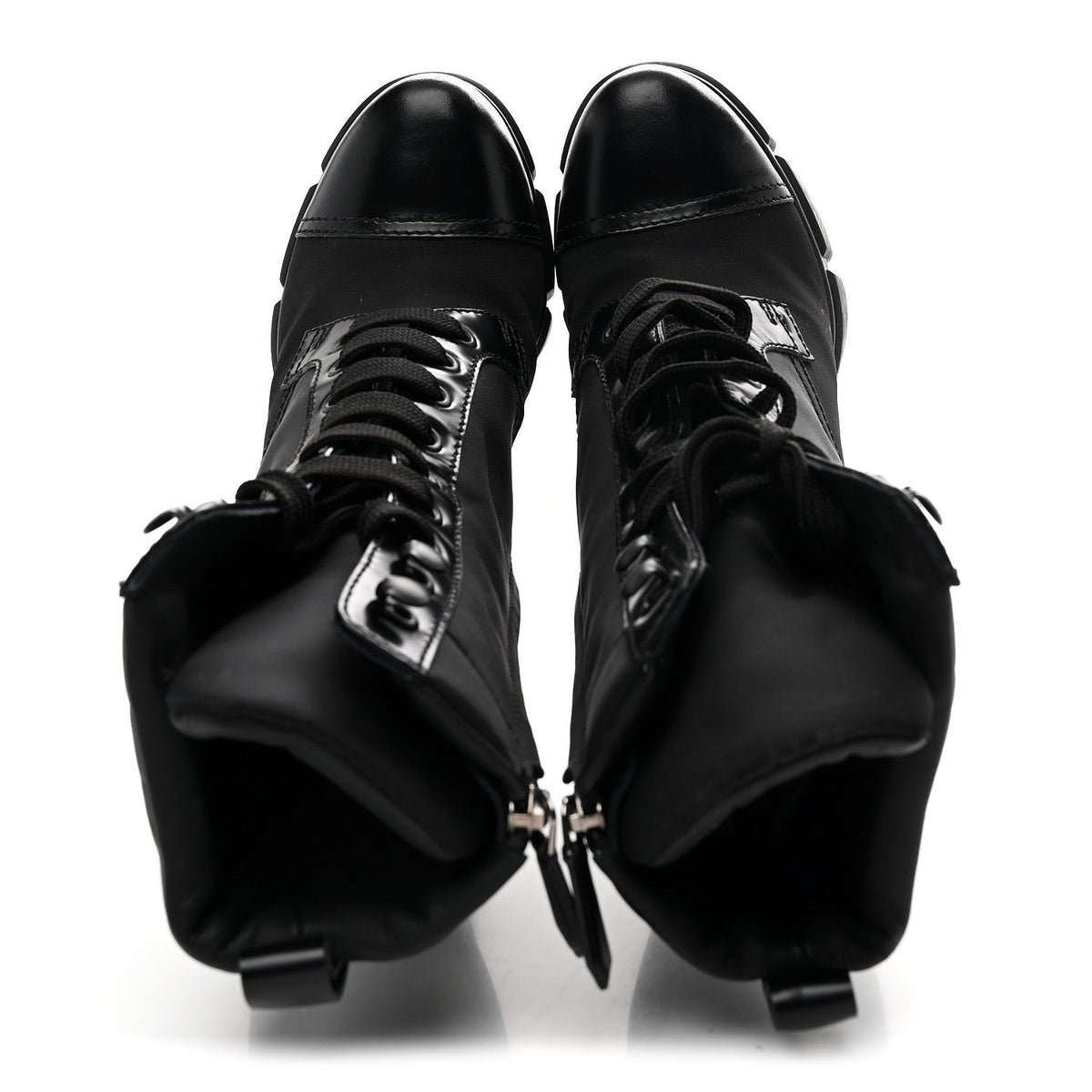 Vitello Montana Re-Nylon Metal Triangle Logo 110mm Ankle Boots 36.5 Black