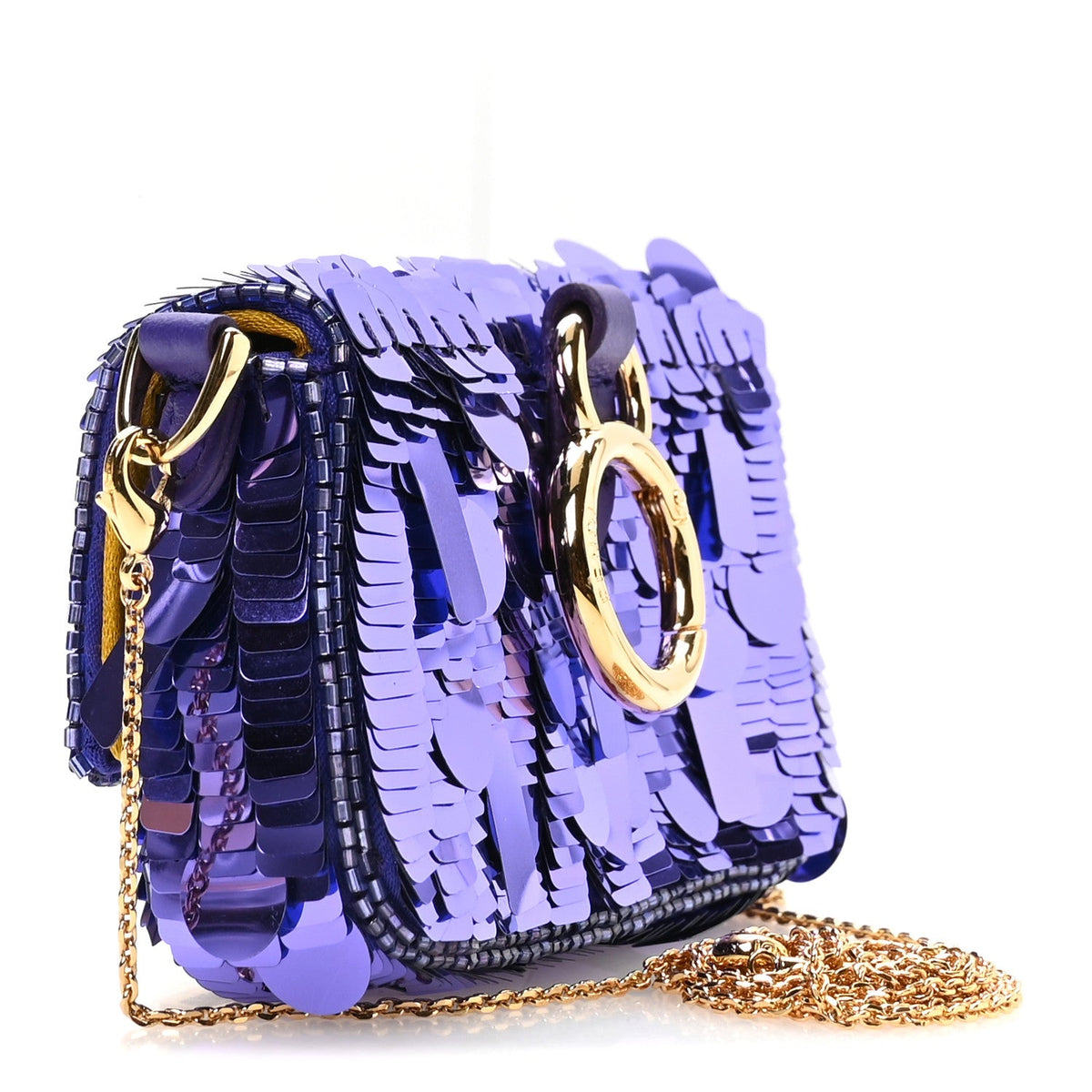 Sequin Paillettes Shiny Nappa Sex and the City Nano Maxi Buckle Baguette Charm Viola Purple