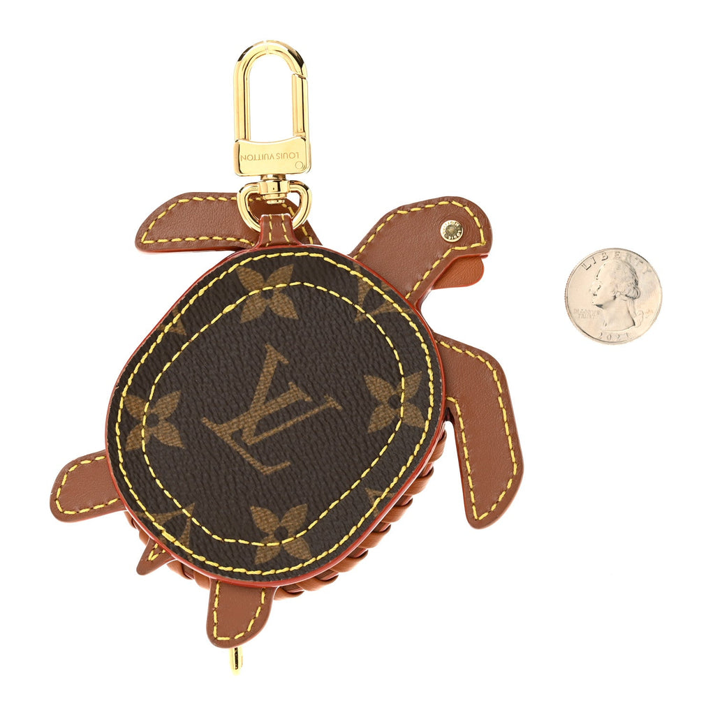 Raffia Calfskin Monogram LV Turtle Pouch Bag Charm Brown