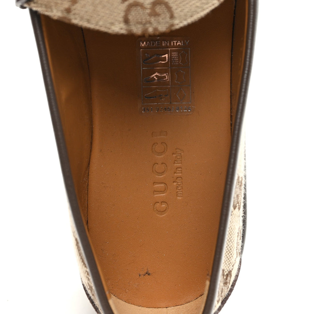 Monogram Horsebit Calfskin Womens Horsebit Wedge Platform Loafers 35.5 Beige Ebony