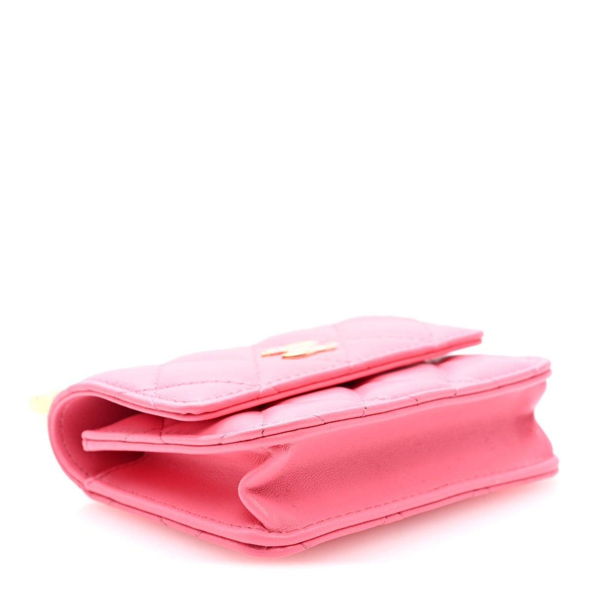 Lambskin Quilted CC Hook Card Holder Pink