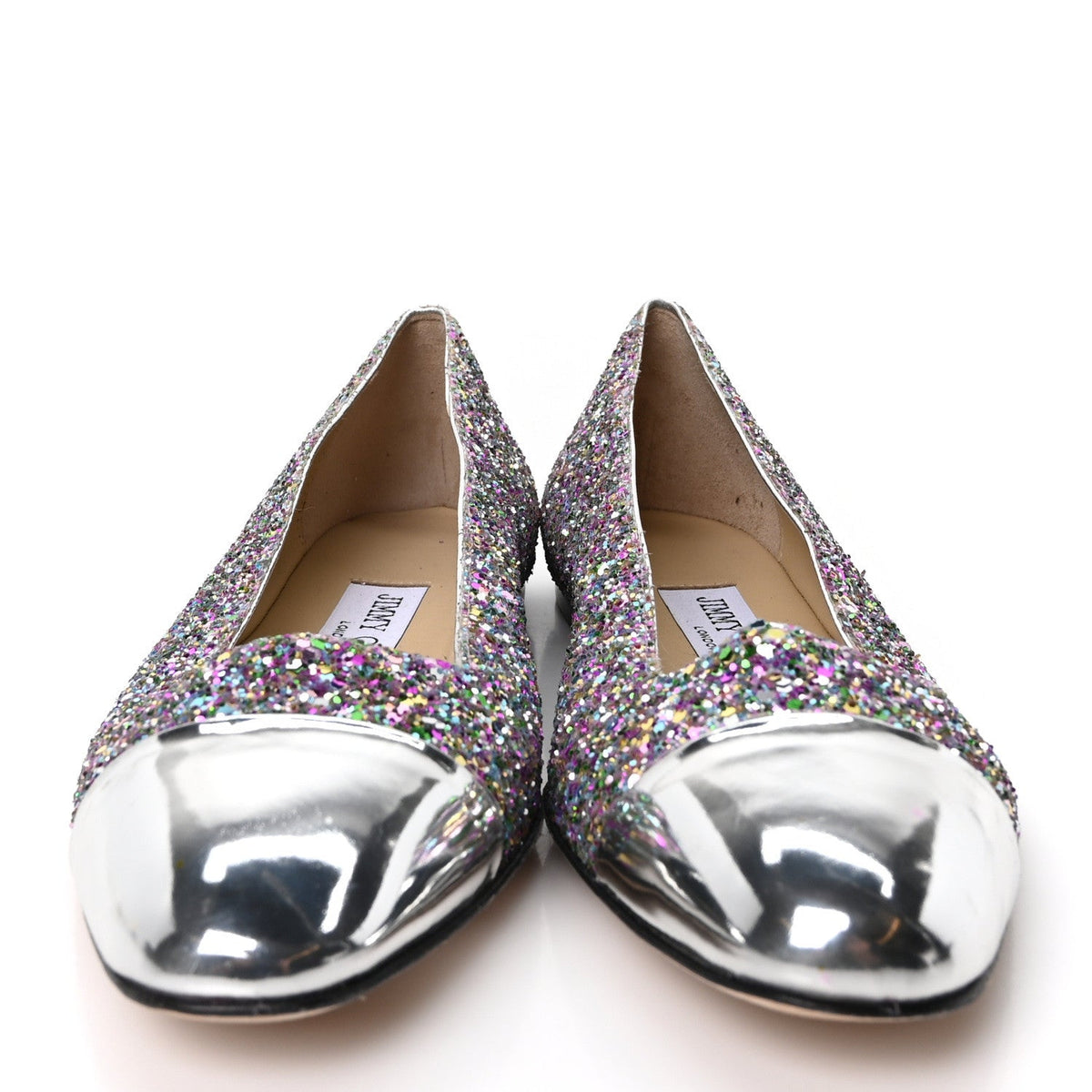 Patent Calfskin Coarse Glitter Confetti Watson Flats 36 Silver Multicolor