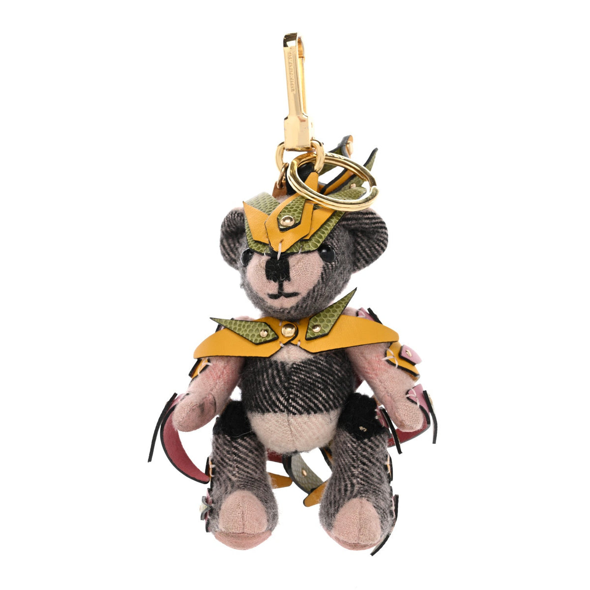 Cashmere House Check Lizard Calfskin Thomas Armour Bear Keychain Charm Camel Multicolor