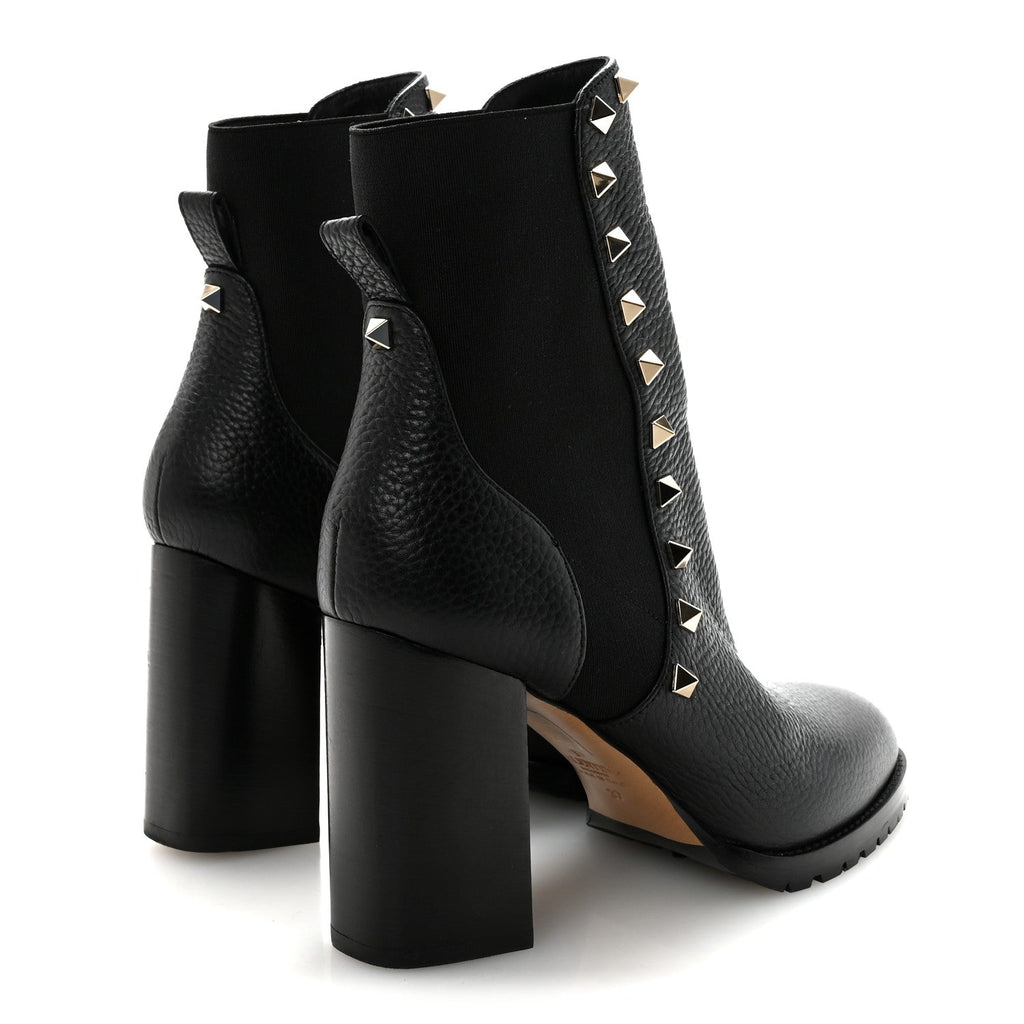 Grained Calfskin Rockstud Chelsea 80mm Ankle Boots 37 Black