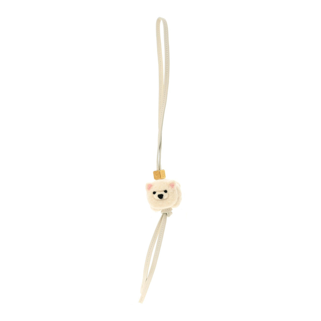 Calfskin Felt Chow Chow Bag Charm Soft White