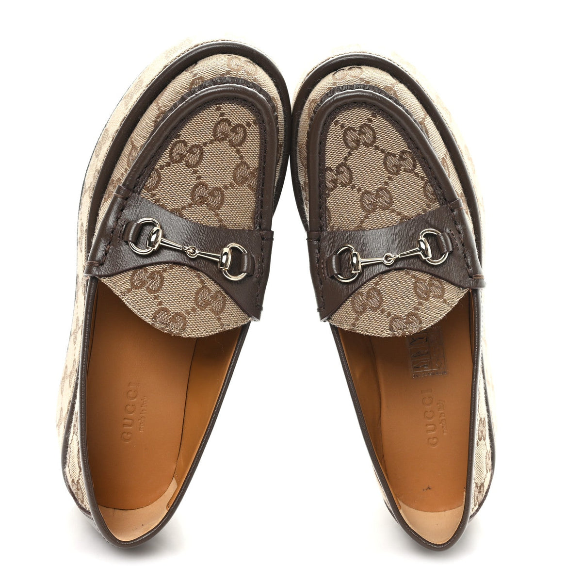Monogram Horsebit Calfskin Womens Horsebit Wedge Platform Loafers 35.5 Beige Ebony
