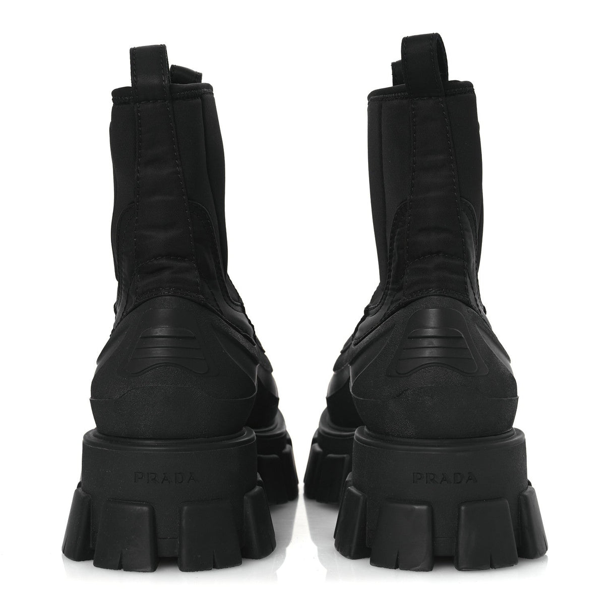 Re-Nylon Gabardine Rubber Triangle Logo Womens Monolith 55mm Ankle Boots 38 Black