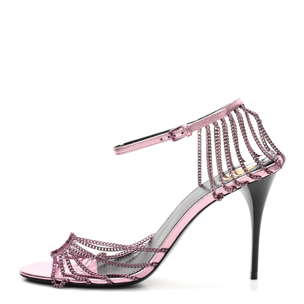 Metallic Lambskin Chain Babylone 90 Ankle Strap Sandals 38 Bubblegum