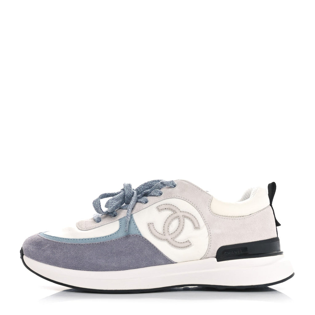 Fabric Suede Calfskin Logo Sneakers 41 White Light Gray