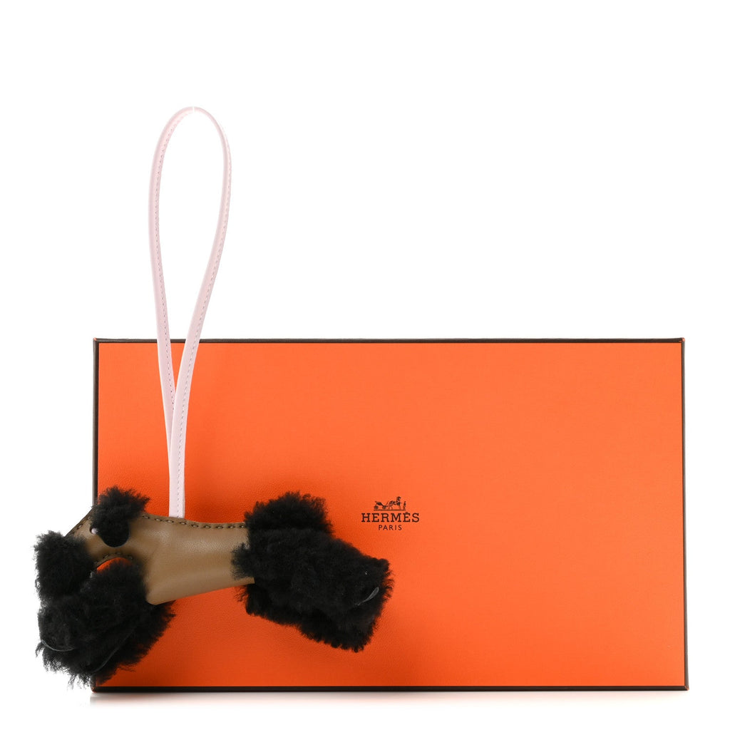 Milo Lambskin Shearling Budy Charm Black Etoupe Rose Darling
