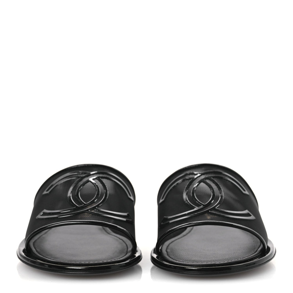 Mesh Patent Calfskin CC Mules 39 Black