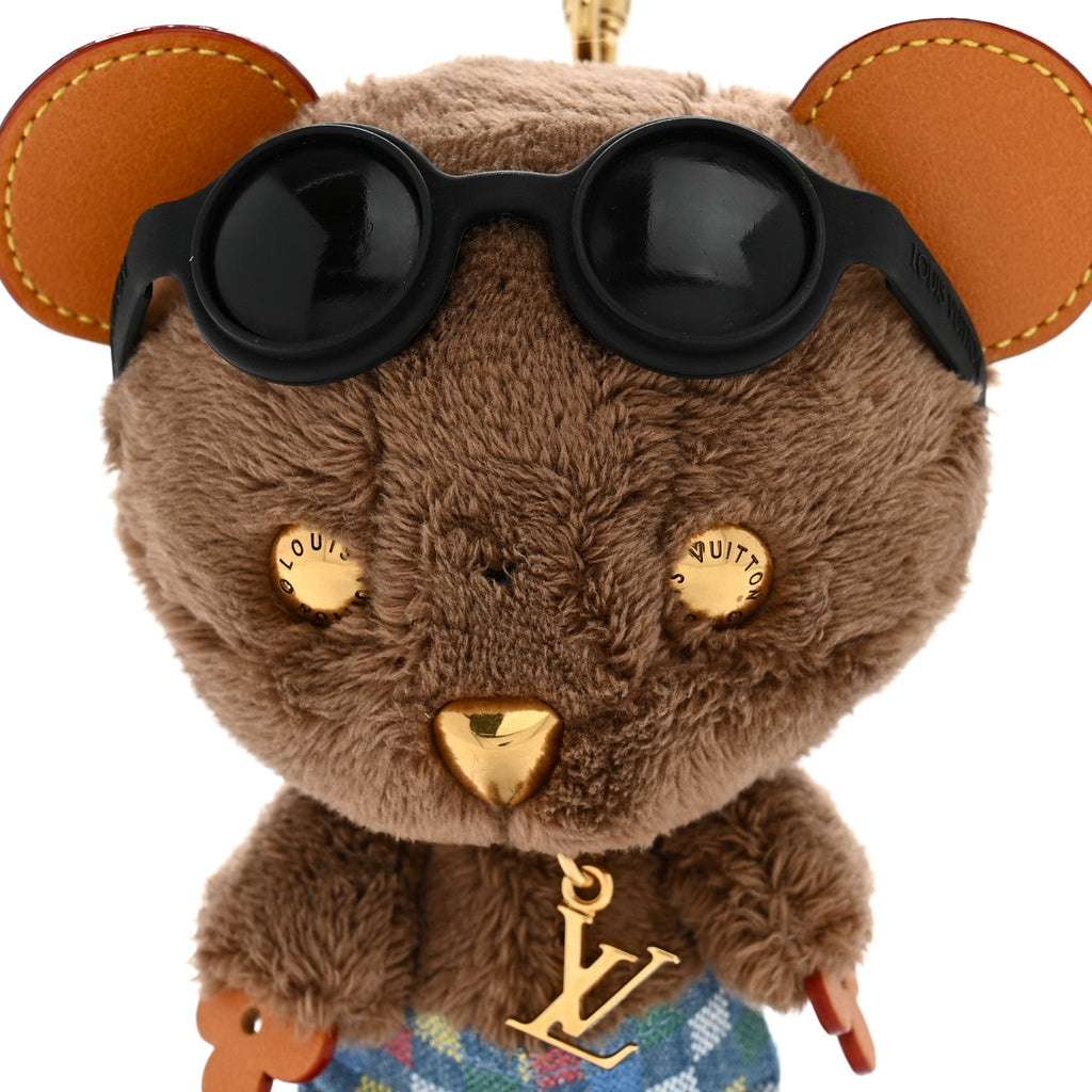 Faux Fur LV Louis Bear Super Vision Bag Charm Key Holder Blue