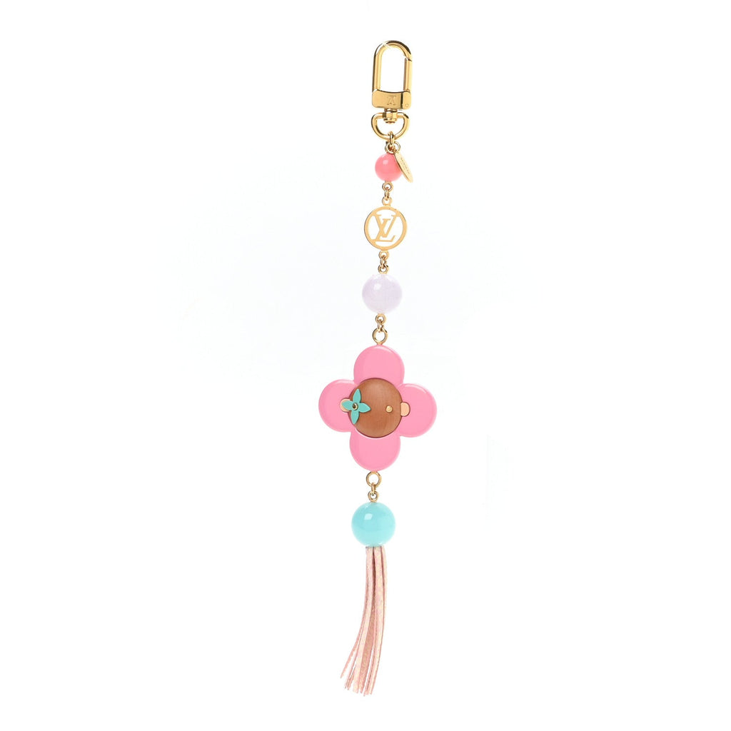 Resin Wood Vivienne Bag Charm Fuchsia Ecru White Caramel