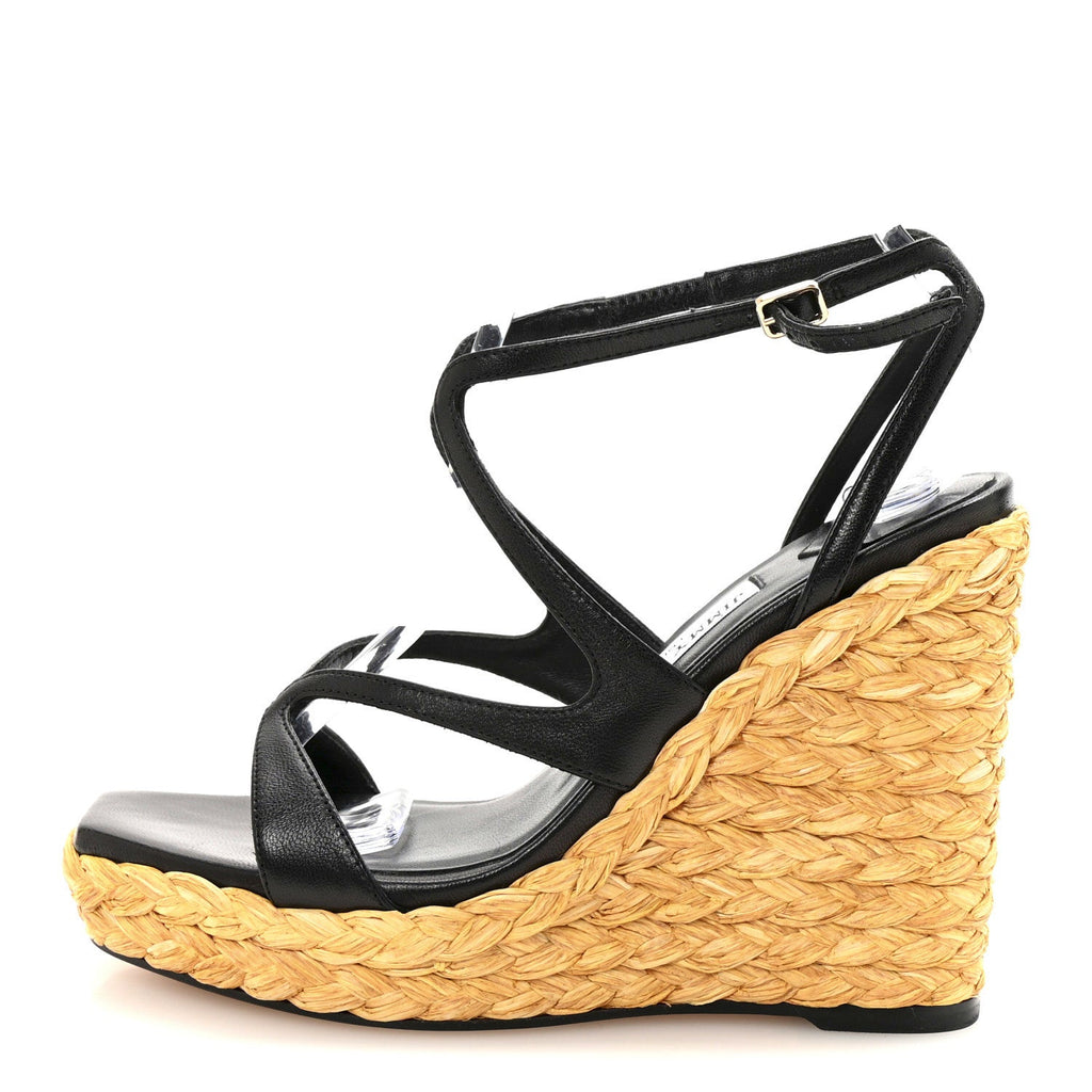 Raffia Nappa Ayla 110mm Wedge Sandals 35 Black