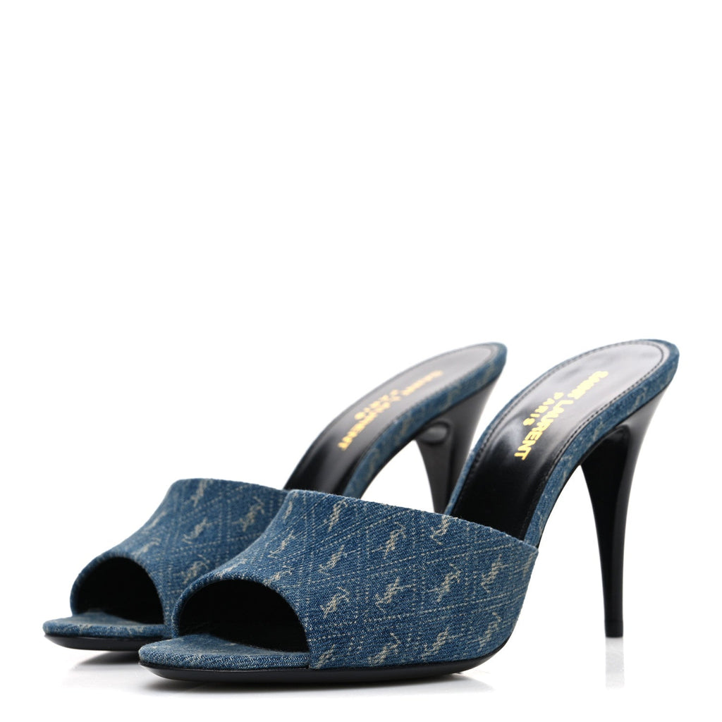 Denim Monogram La 16 Mule Sandals 38 Blue Jeans