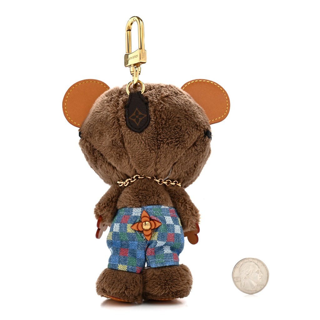 Faux Fur LV Louis Bear Super Vision Bag Charm Key Holder Blue