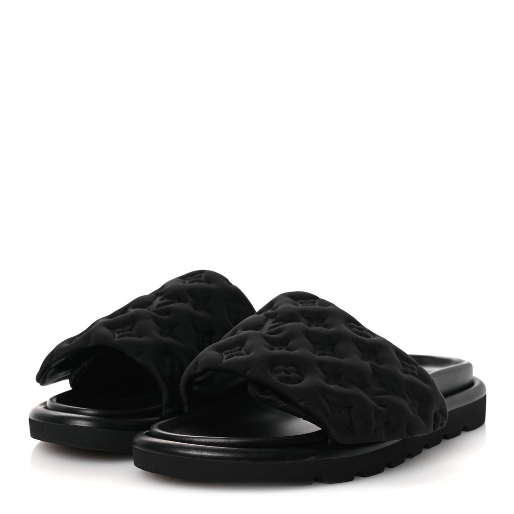 Technical Fabric Embossed Monogram Pool Pillow Comfort Mules 41 Black