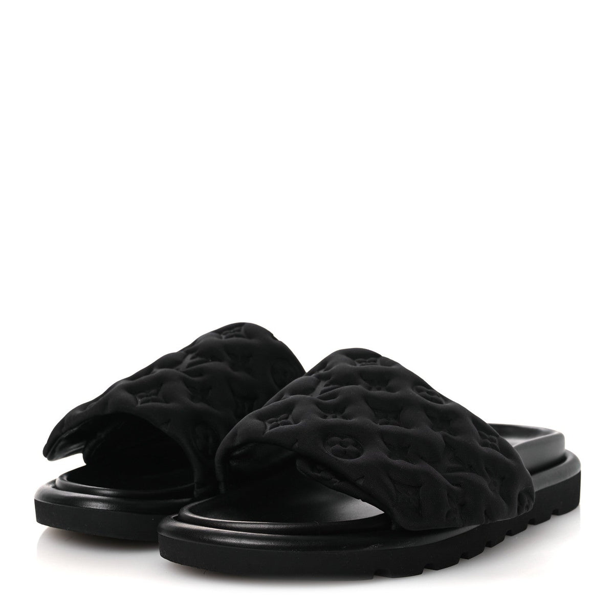 Technical Fabric Embossed Monogram Pool Pillow Comfort Mules 41 Black