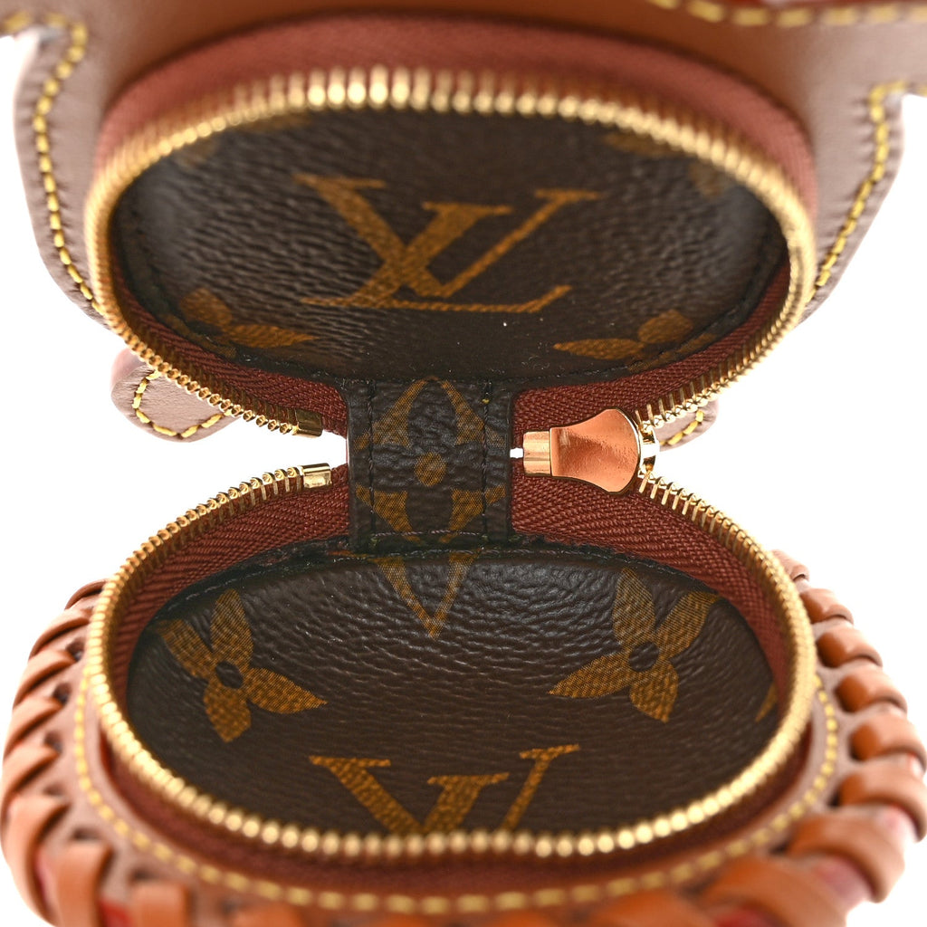 Raffia Calfskin Monogram LV Turtle Pouch Bag Charm Brown