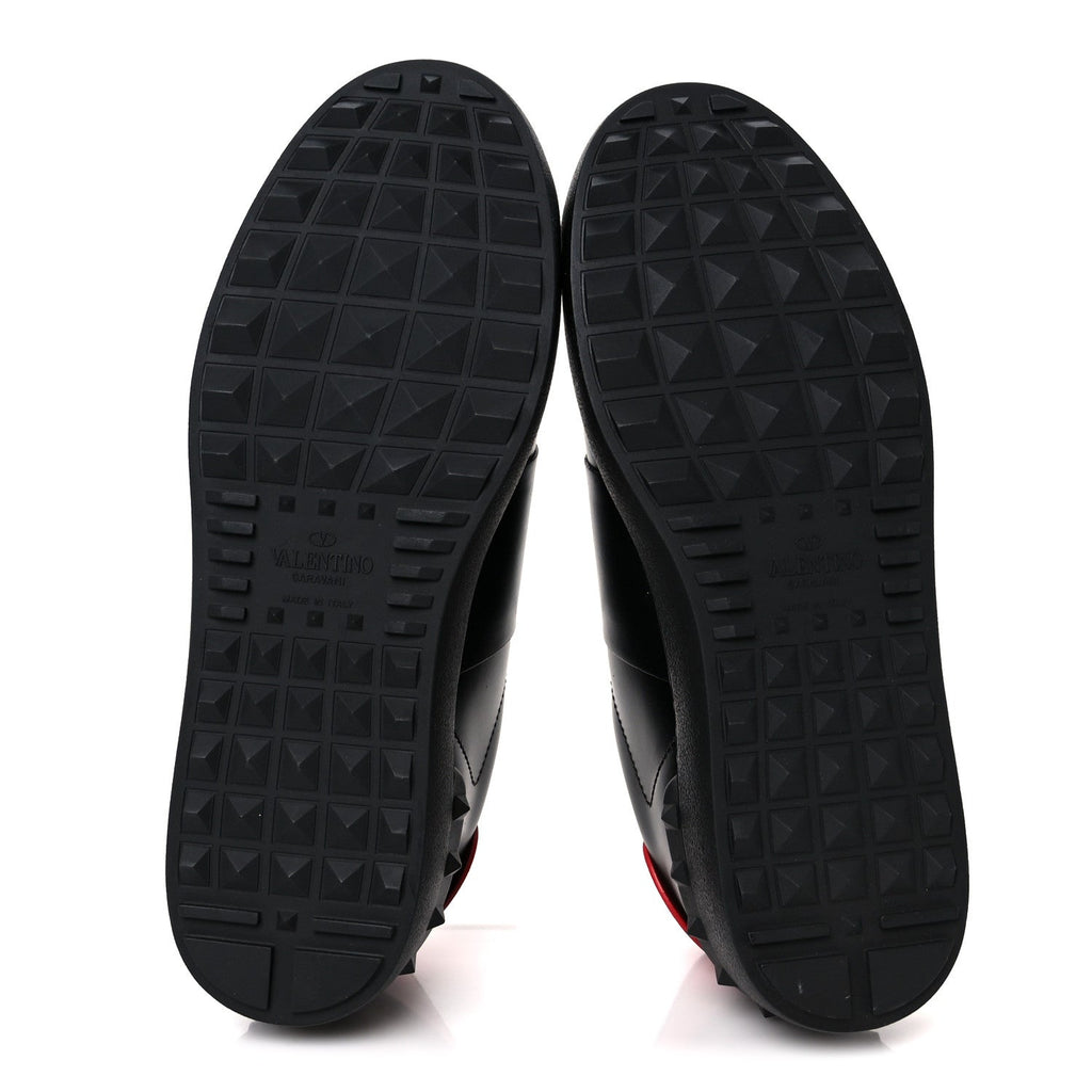 Calfskin Mens Rockstud VLTN Open Sneakers 41 Black Red