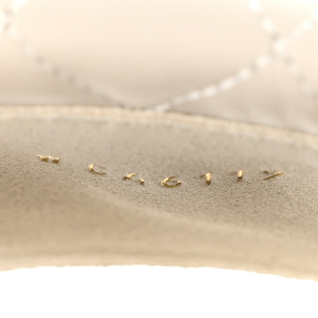 Lambskin Quilted Turnlock Flat Mules 38.5 Light Gray