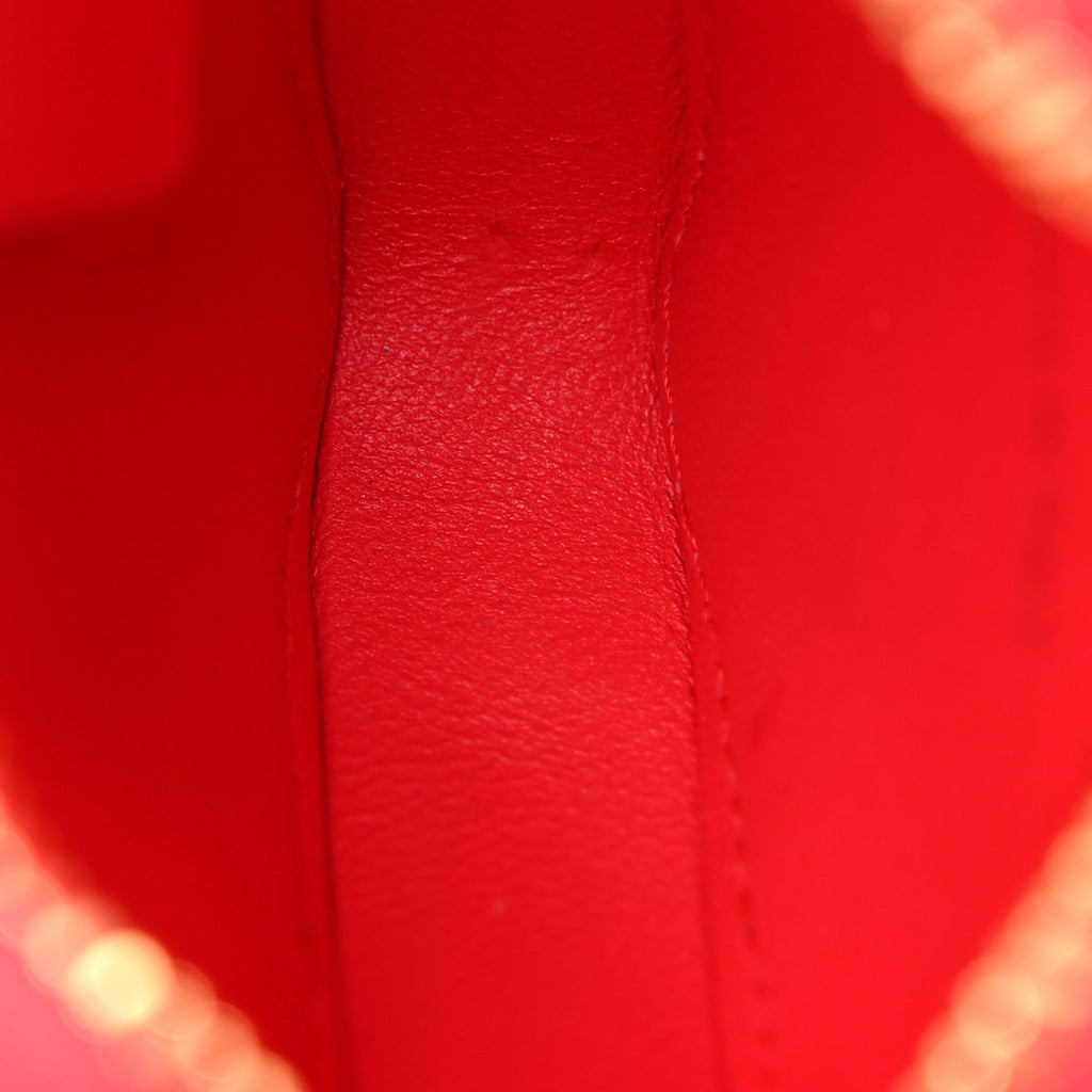 Lambskin Cannage Dioramour Caro Heart Coin Purse Bag Charm Red