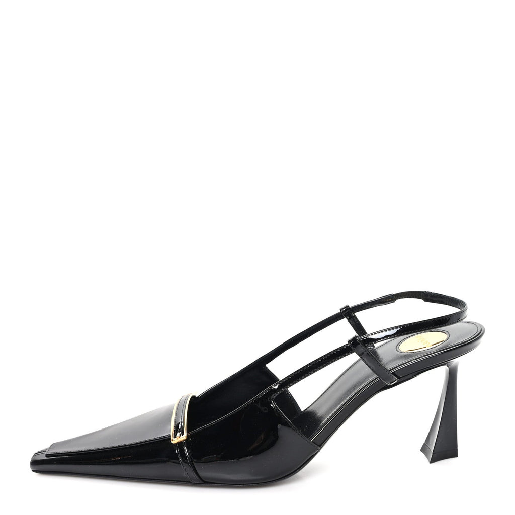 Patent Calfskin Jacqueline 75 Slingback Pumps 38 Black