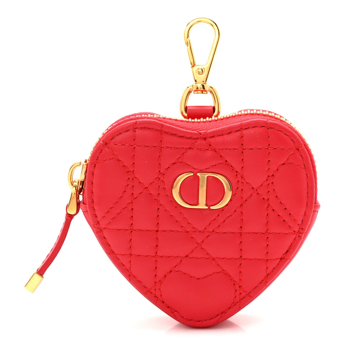 Lambskin Cannage Dioramour Caro Heart Coin Purse Bag Charm Red
