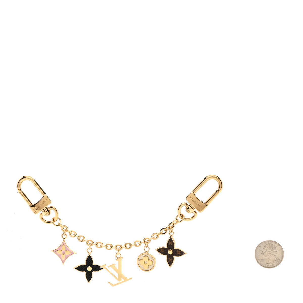 Brass Enamel Fleur De Monogram Bag Charm Chain Gold