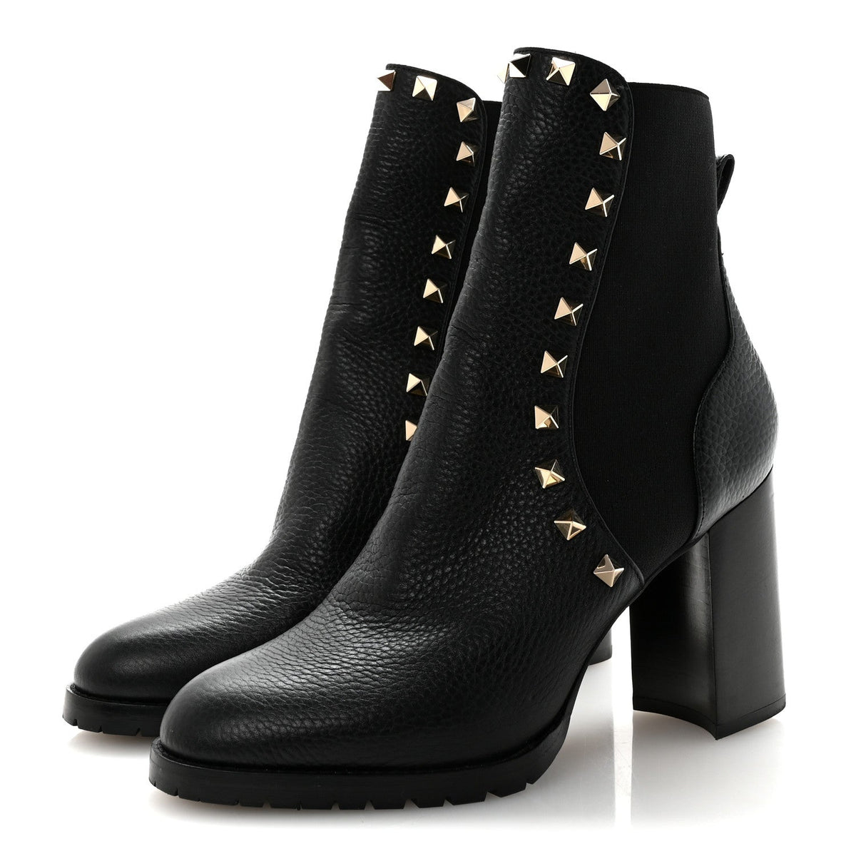 Grained Calfskin Rockstud Chelsea 80mm Ankle Boots 37 Black