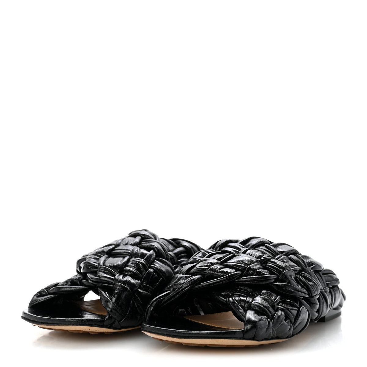 Shiny Nappa Intrecciato The Board Flat Sandals 36 Black
