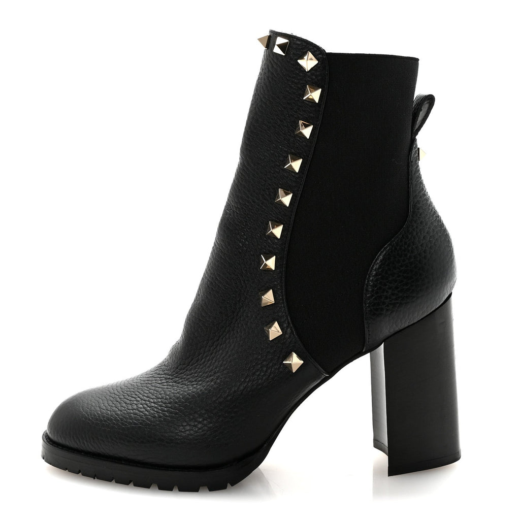 Grained Calfskin Rockstud Chelsea 80mm Ankle Boots 37 Black
