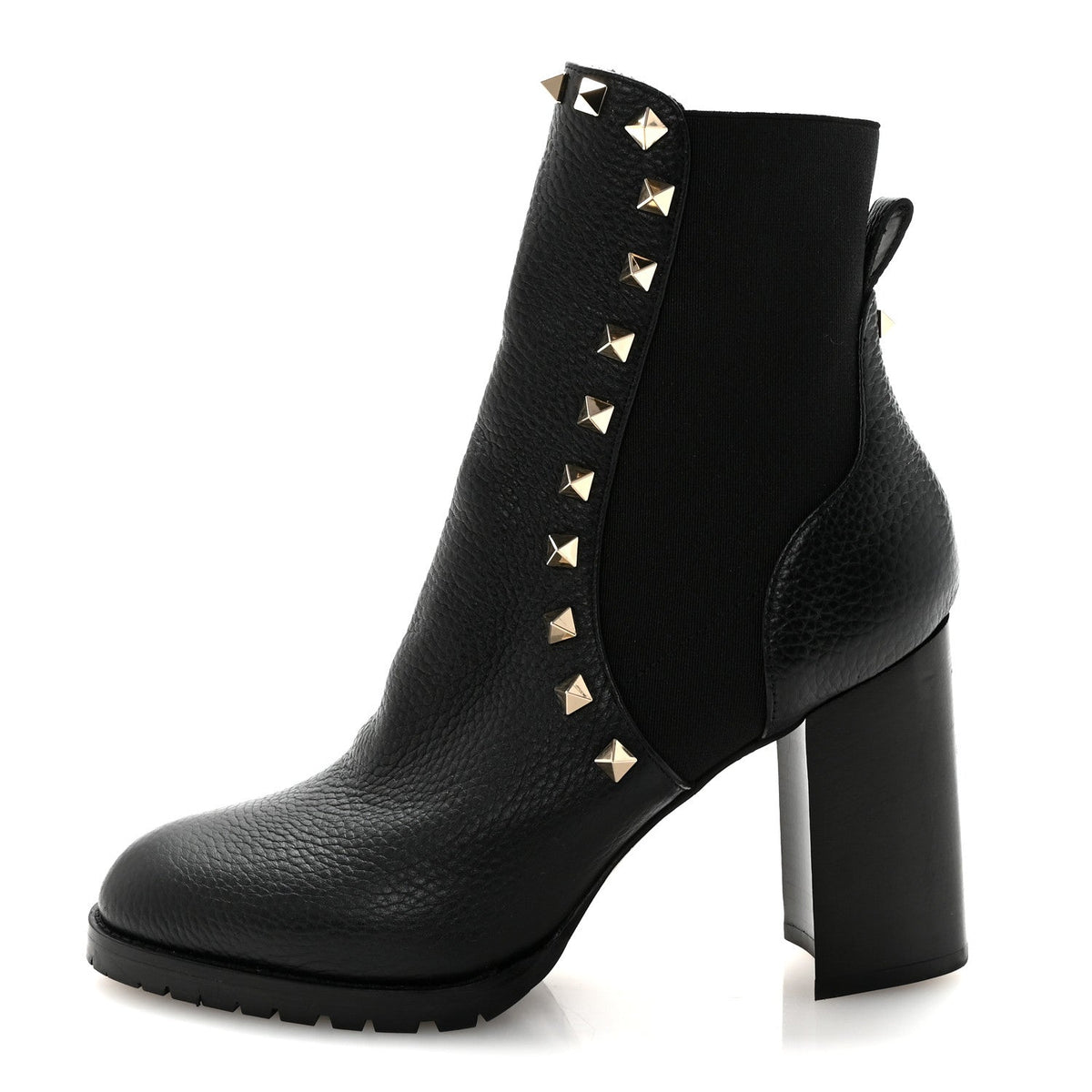 Grained Calfskin Rockstud Chelsea 80mm Ankle Boots 37 Black