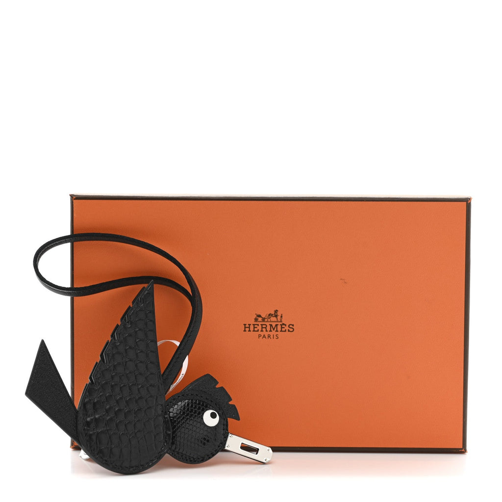 Epsom Chevre Mysore Swift Alligator Lizard Birdy Bag Charm Black