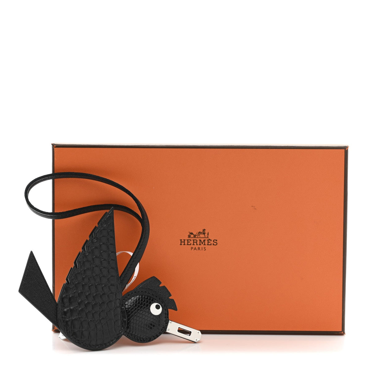 Epsom Chevre Mysore Swift Alligator Lizard Birdy Bag Charm Black