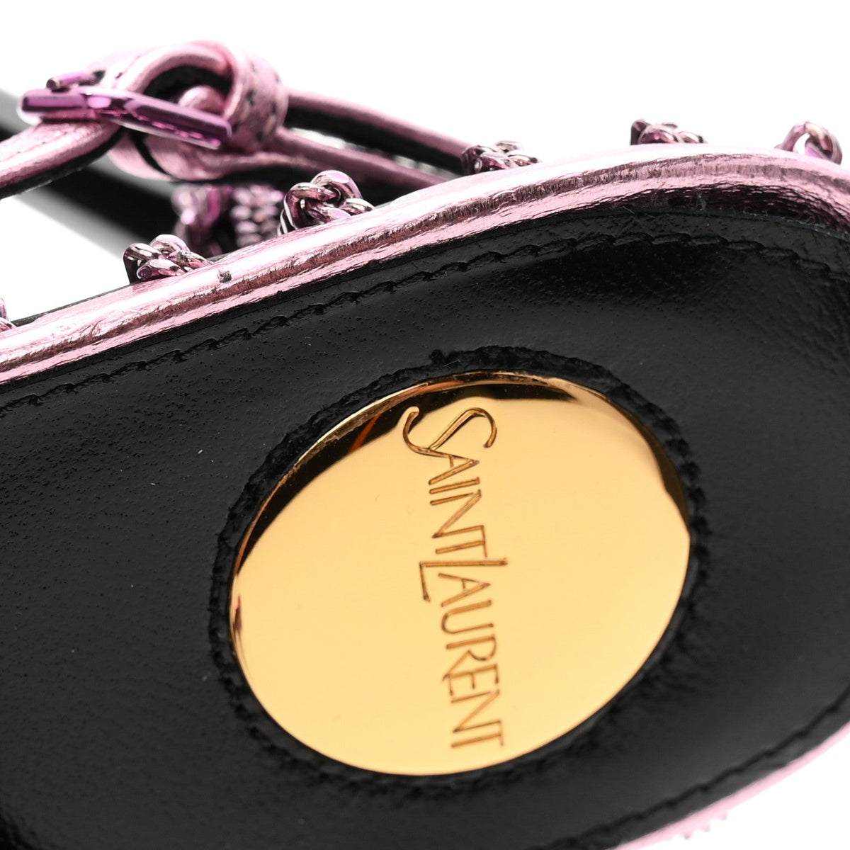 Metallic Lambskin Chain Babylone 90 Ankle Strap Sandals 38 Bubblegum