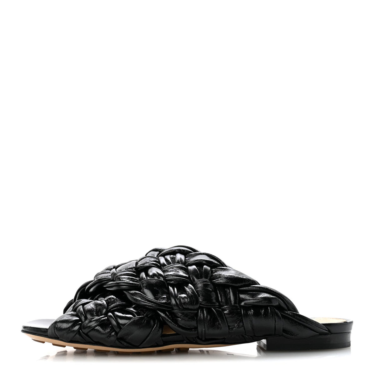Shiny Nappa Intrecciato The Board Flat Sandals 36 Black