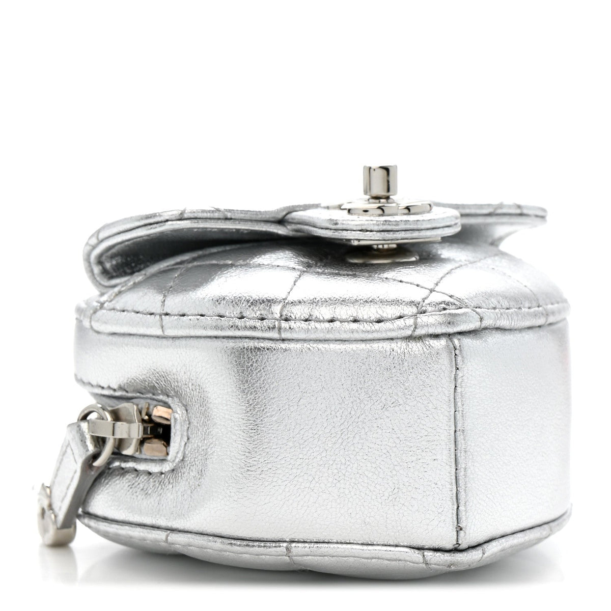 Metallic Lambskin Quilted CC Mini In Love Heart Bag Charm Silver