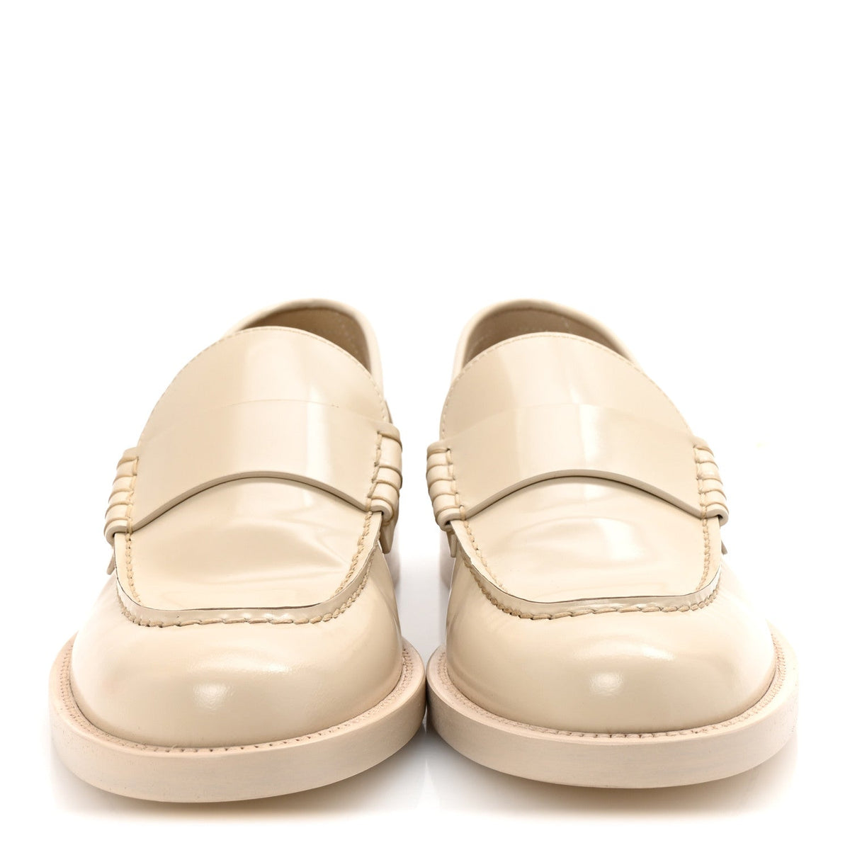 Shiny Calfskin Logo Loafers 38.5 Light Beige