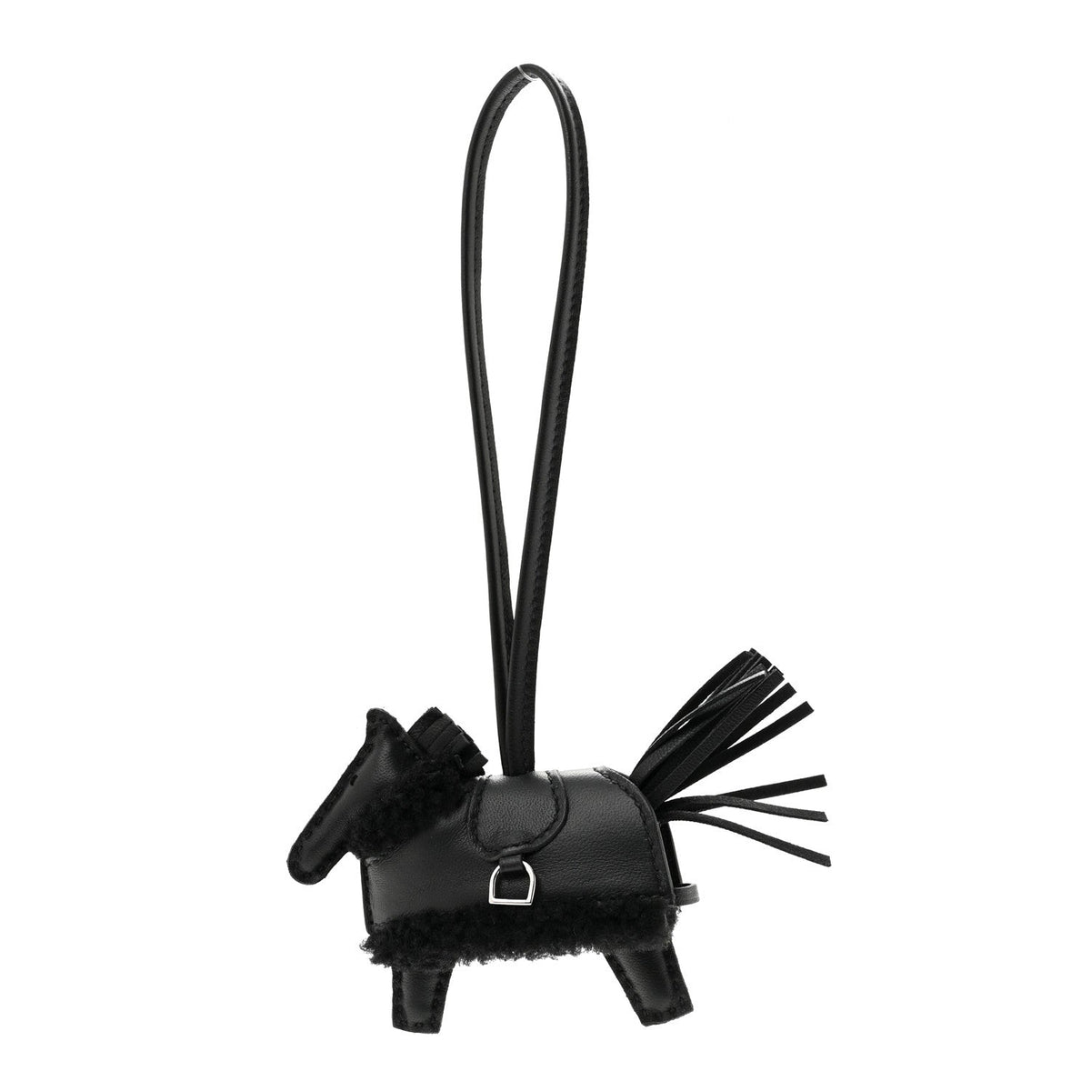 Milo Lambskin Merinos Wool Grigri Rodeo Robeo Plush Bag Charm PM Black