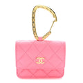 Lambskin Quilted CC Hook Card Holder Pink