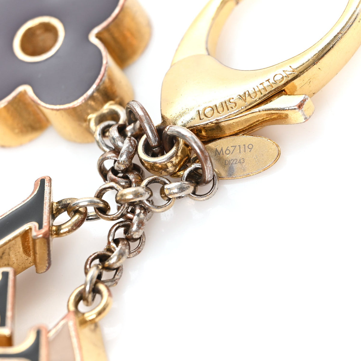 Metal Enamel Fleur De Monogram Bag Charm Dore