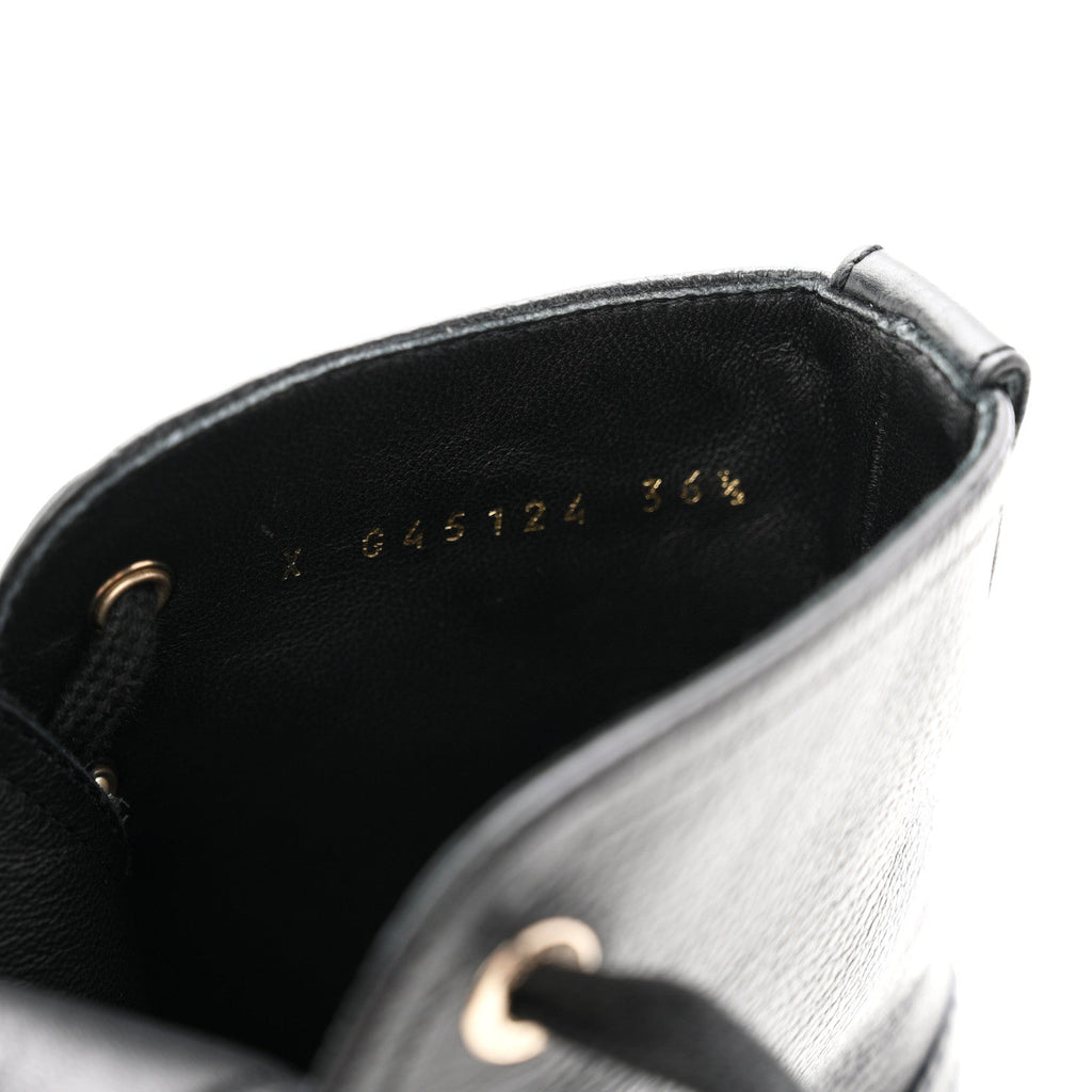 Grained Calfskin Shiny Calfskin CC Lace Up Combat Boots 36.5 Black