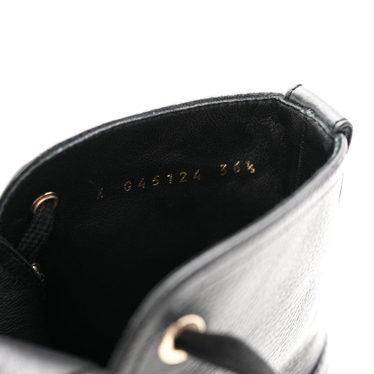 Grained Calfskin Shiny Calfskin CC Lace Up Combat Boots 36.5 Black
