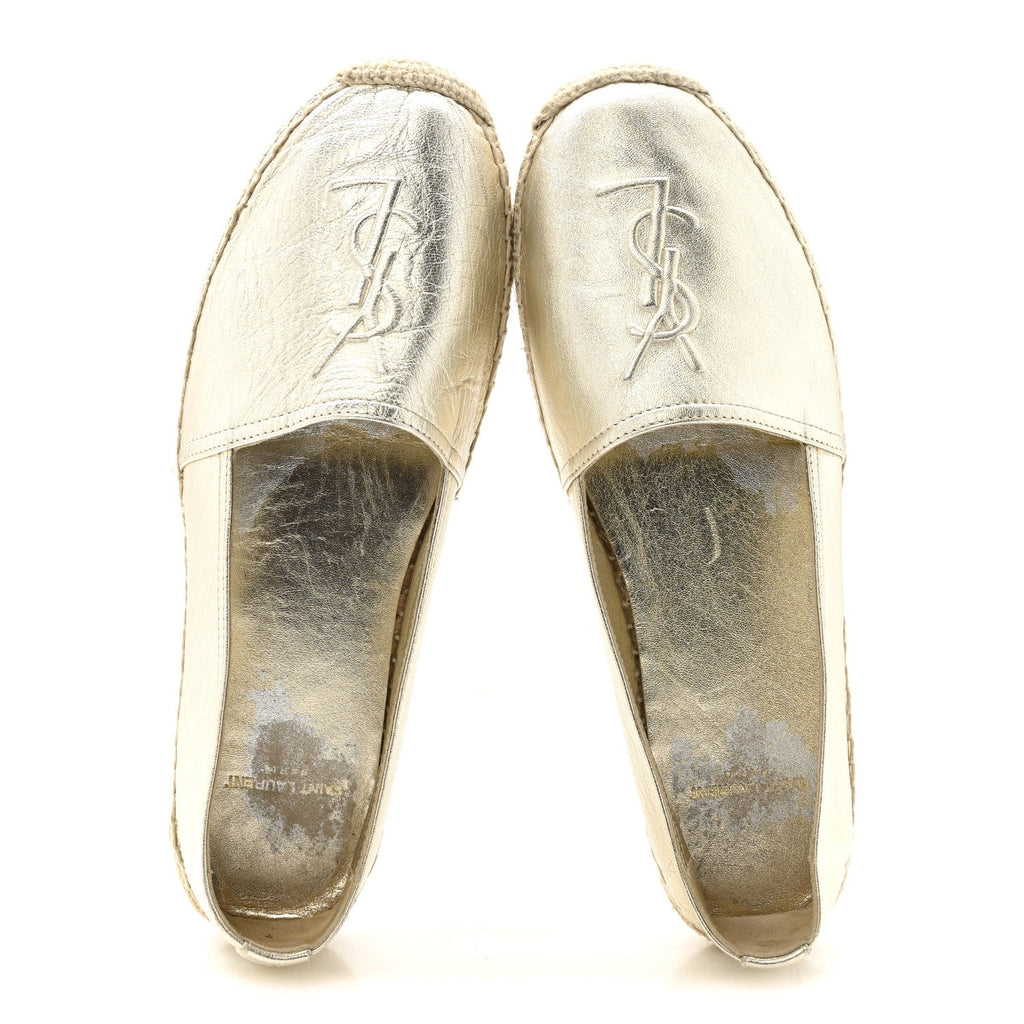 Metallic Lambskin Monogram Espadrilles 38 Platino