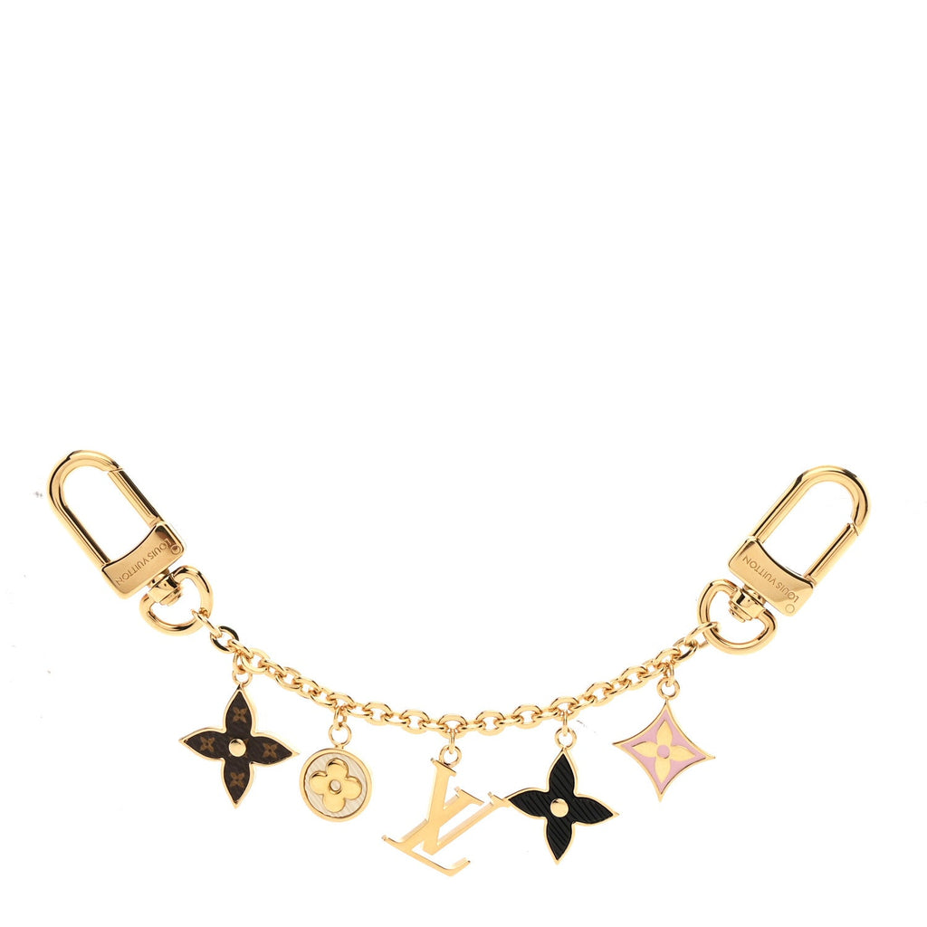 Brass Enamel Fleur De Monogram Bag Charm Chain Gold