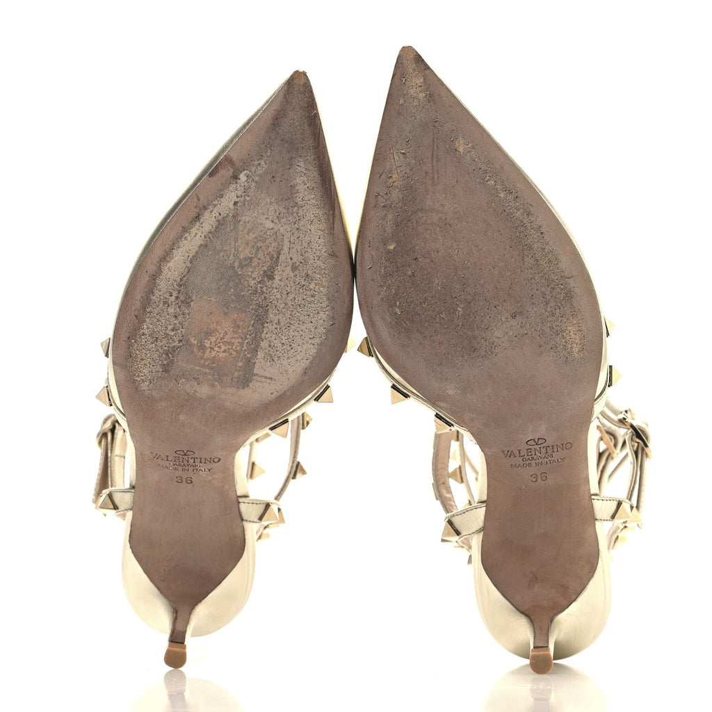 Metallic Nappa Rockstud Ankle Strap 65mm Pumps 36 Gold