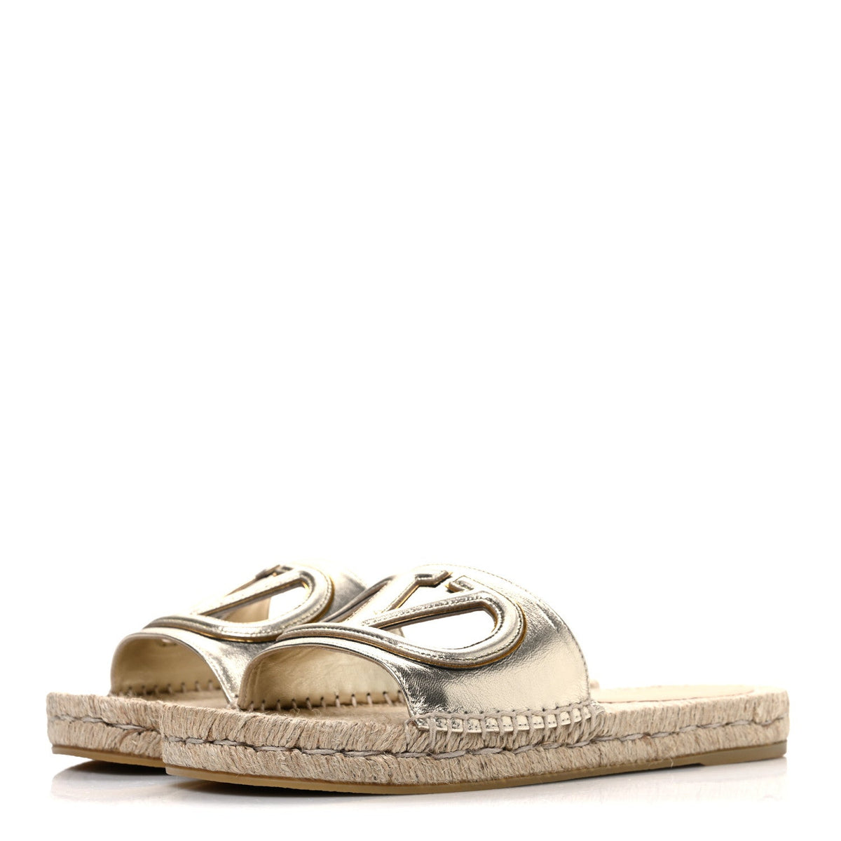 Laminated Napa Vlogo Cut Out Espadrille Flat Slide Sandals 36 Silver